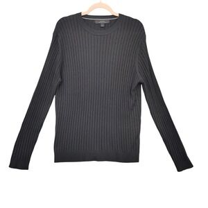 Express Silk Cashmere Mens Quiet Luxury Cable Knit Sweater SZ L Black Minimalist
